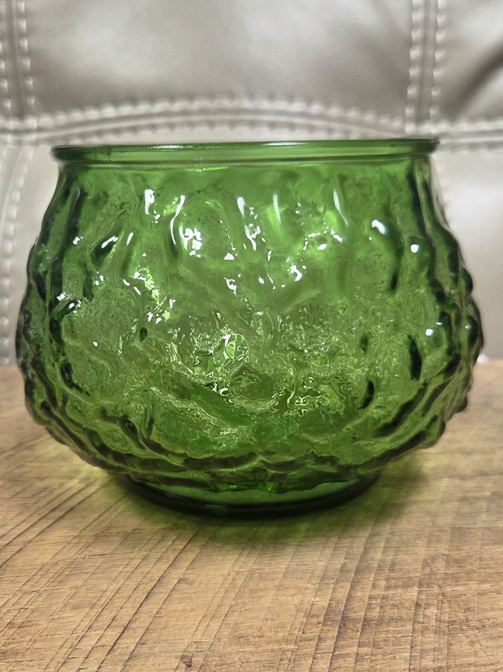 Vintage E.O. Brody Co. MCM Green Crinkle Glass Bubble Bowl Vase Planter